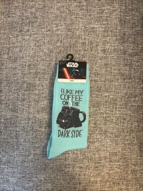 Star Wars Light Blue Socks "I Like My Coffee on the Dark Side"